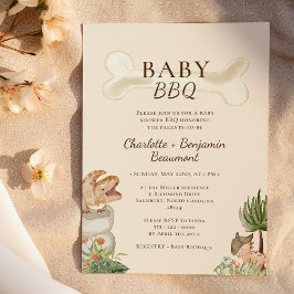 Boho Dinosaur Beige Baby BBQ Baby Shower Inbjudningar