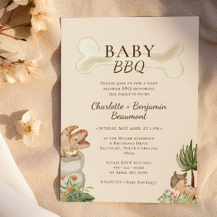 Boho Dinosaur Beige Baby BBQ Baby Shower Inbjudningar