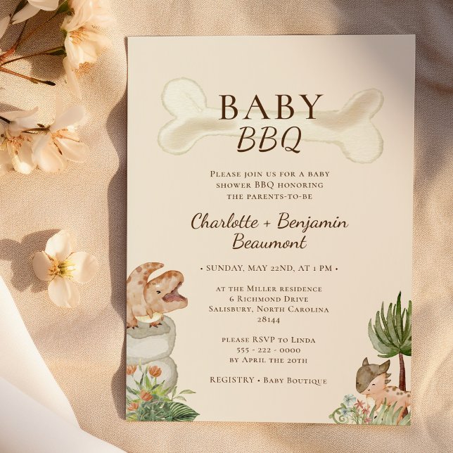 Boho Dinosaur Beige Baby BBQ Baby Shower Inbjudningar (Skapare uppladdad)