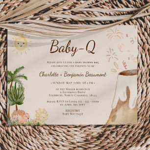 Boho Dinosaur Beige Baby-Q BBQ Baby Shower Inbjudningar