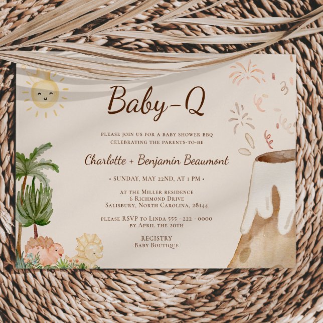 Boho Dinosaur Beige Baby-Q BBQ Baby Shower Inbjudningar (Skapare uppladdad)