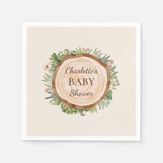 Boho Dinosaur Beige Baby Shower Napkins Pappersservett (Framsidan)