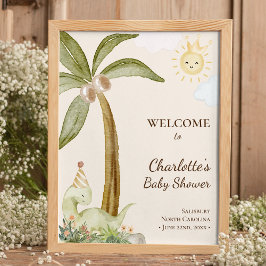 Boho Dinosaur Beige Baby Shower Välkommen Poster