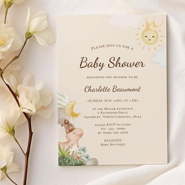 Boho Dinosaur Beige Gender Neutral Baby Shower Inbjudningar (Skapare uppladdad)