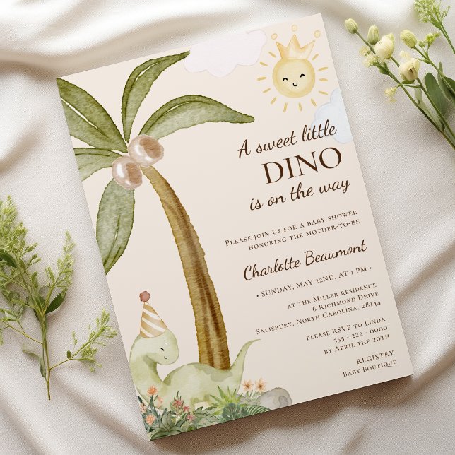 Boho Dinosaur Beige Sweet Little Baby Shower Inbjudningar (Skapare uppladdad)