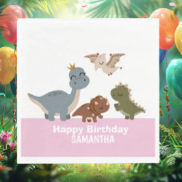 Boho Dinosaur Birthday Rosa Pappersservett