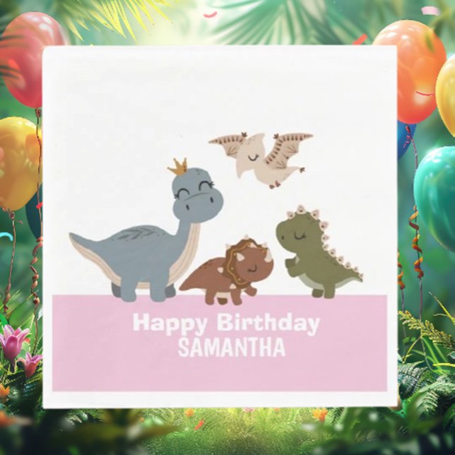 Boho Dinosaur Birthday Rosa Pappersservett (Celebrate in style with our Boho Dinosaur Birthday Pink Napkins!)