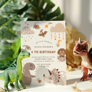 Boho Dinosaur Party Animals Barns födelsedag Inbjudningar
