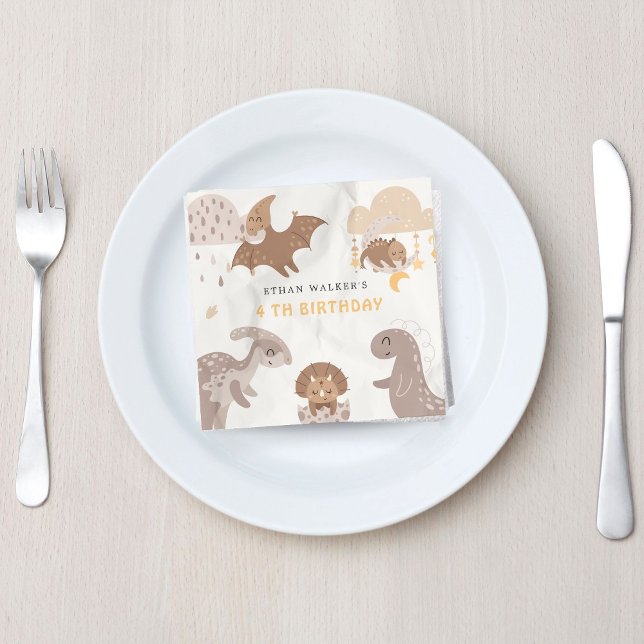 Boho Dinosaur Party Animals Barns födelsedag Napki Pappersservett (Skapare uppladdad)