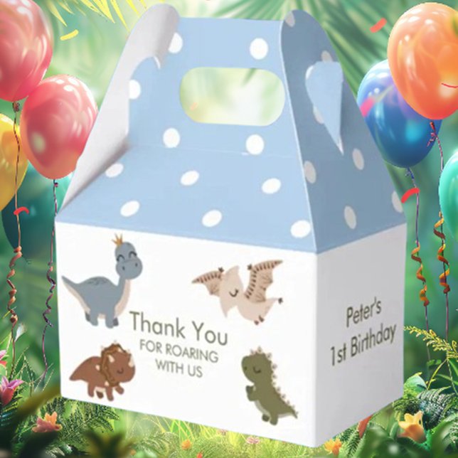 Boho Dinosaurs Blue Tack Presentaskar (Delight your guests with our Boho Dinosaurs BLUE Thank You Favor Box!)