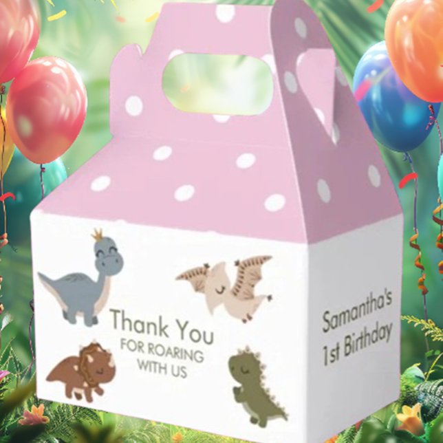 Boho Dinosaurs Rosa Tack Favoritruta Presentaskar (Delight in the charm of our Boho Dinosaurs Pink Thank You Favor Box! )