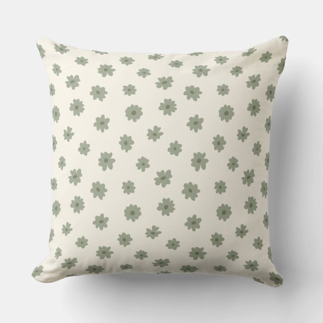 Boho Ditsy Salvia Grön Blommig Stuga Kärna Neutral Kudde (Framsida)