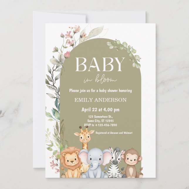Boho Djungel Safari Djur baby Shower Inbjudningar (Framsida)