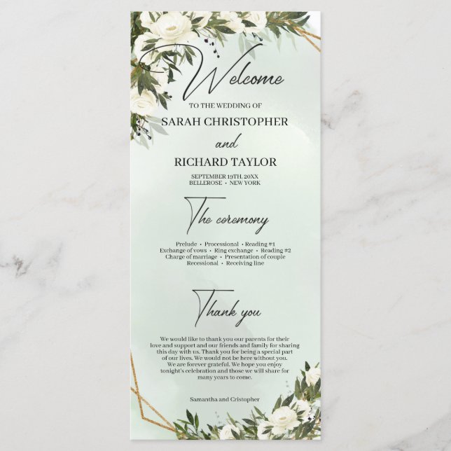 Boho, djuphavsviken grönt vit ros guld ram program (Framsida)