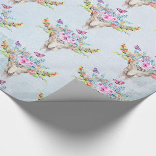 Boho djur skalle med fjärilar och blommor presentpapper