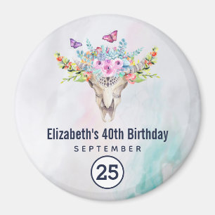 Boho-dödskalle med en blomsterbukett Save the Date Magnet