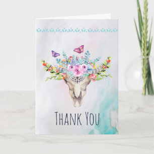 Boho Dödskalle med Fjärilar och Blommor Tack Kort