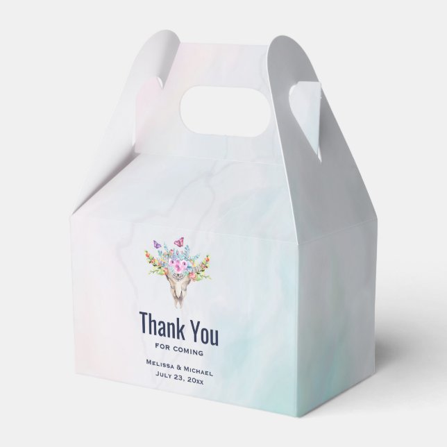 Boho Dödskalle med Fjärilar och Blommor Tack Presentaskar (Framsidan Sidan)