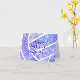 Boho doodle-fjädrar lila volleyball-födelsedag kort