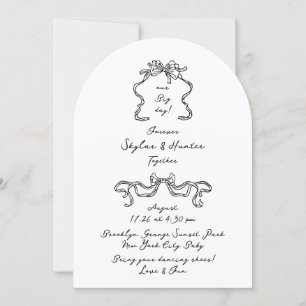 Boho Doodle-handskriven Retro Black & White enkel Inbjudningar