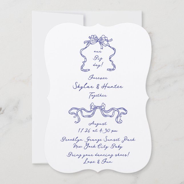 Boho Doodle Handwrite Cobalt Blue & Ecru Simple Inbjudningar (Framsida)