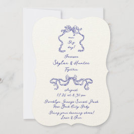 Boho Doodle Handwrite Cobalt Blue & Ecru Simple Inbjudningar