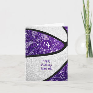 boho doodle lila white girly basketballdag kort