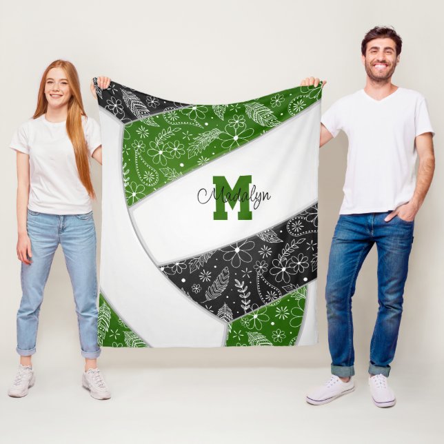 Boho doodle mönster grönt svart volleyball fleecefilt (På plats)