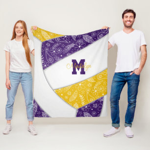 Boho doodle mönster lila guld volleyball fleecefilt