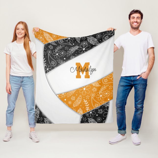 Boho doodle mönster orange volleyball fleecefilt (På plats)