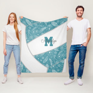 Boho doodle mönster teal white volleyball fleecefilt
