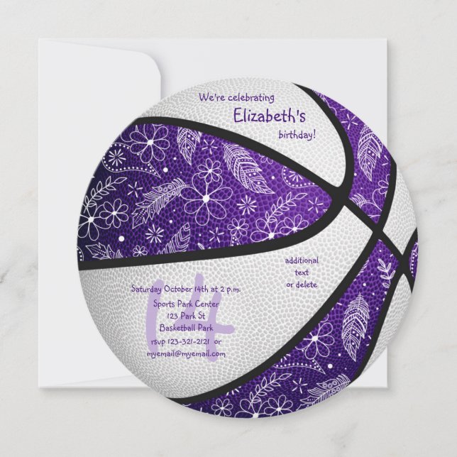 boho doodles lila white basketball firande meddelande (Framsida)
