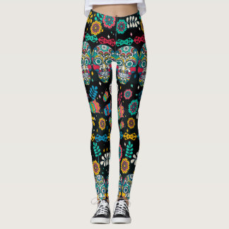 Boho-döskallar: färglöst mönster. leggings
