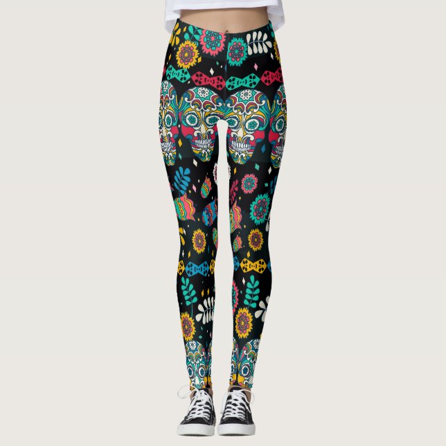 Boho-döskallar: färglöst mönster. leggings (Framsida)