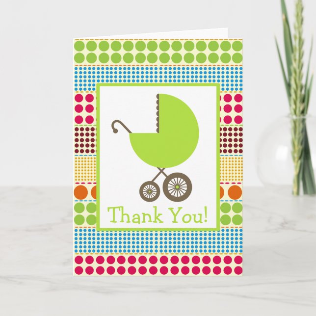 Boho Dots & Grönt Carriage Baby Shower Tack Kort (Framsida)