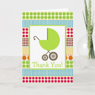 Boho Dots & Grönt Carriage Baby Shower Tack Kort