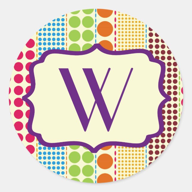 Boho Dots Monogram Sticker Runt Klistermärke (Framsida)