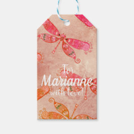 Boho Dragonflies i Rosa Presentetikett