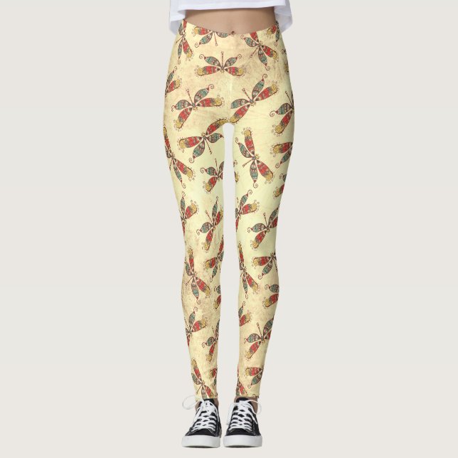 Boho Dragonflies i Sepia Leggings (Framsida)