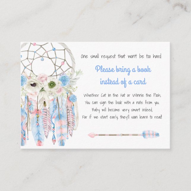 Boho Dream Catcher Baby Shower Bok-begäran Tilläggskort (Framsida)