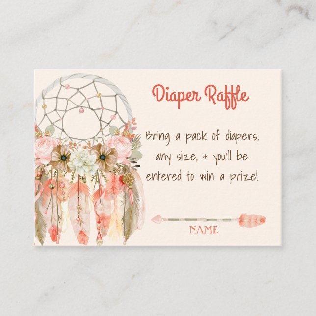 Boho Dream Catcher Baby Shower Diaper Raffle Tilläggskort (Framsida)