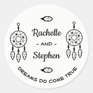 Boho Dream Catcher Bröllop Förlovning Black White Runt Klistermärke