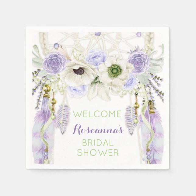 Boho Dream Catcher Feather Tribal Lavender Pappersservett (Framsidan)