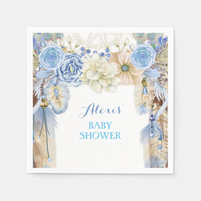 Boho Dream Catcher Feather Tribal Periwinkle Blue Pappersservett (Framsidan)