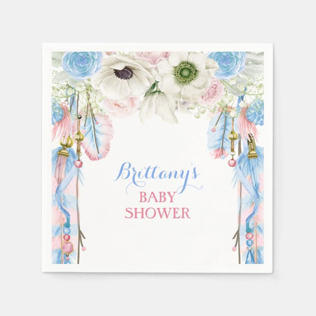 Boho Dream Catcher Feather Tribal Rosa & Blue Pappersservett (Framsidan)