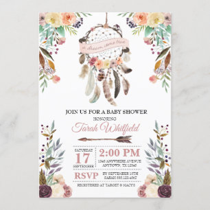 Boho Dream Catcher inbjudan till Dusky Baby Shower