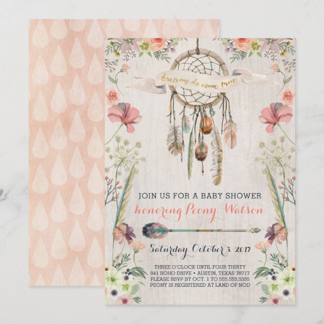 Boho Dream Catcher inbjudningar till Rustic Baby S (Fram/baksida)