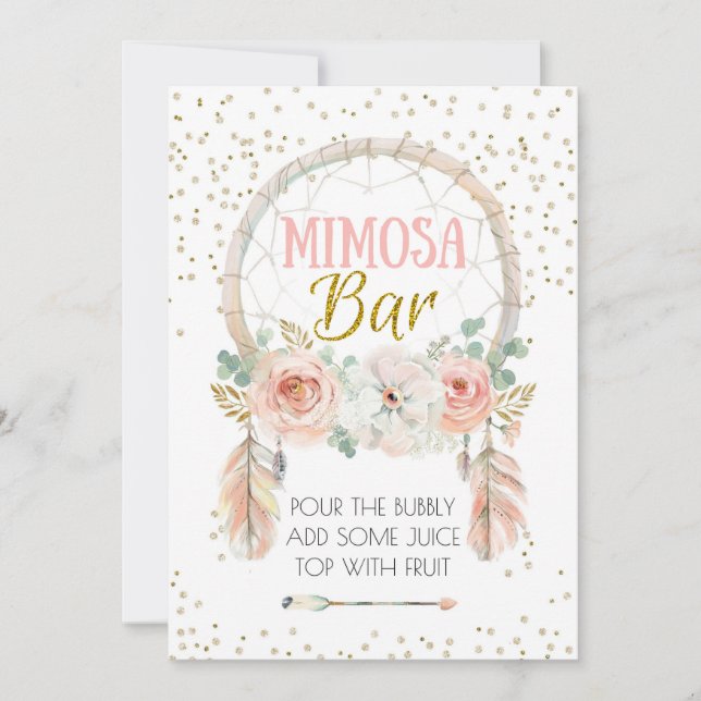 Boho Dream-catcher Mimosa Pub Sign 5x7" Inbjudningar (Framsida)