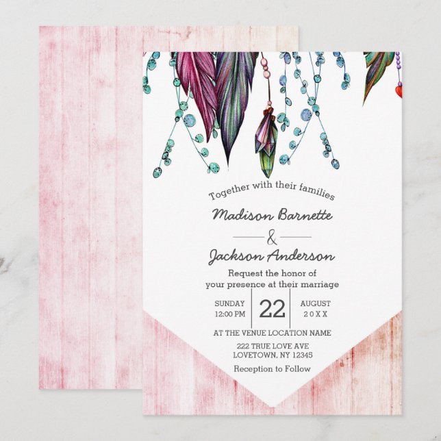 Boho Dream Catcher och blommar bröllopsinbjudan Inbjudningar (Fram/baksida)