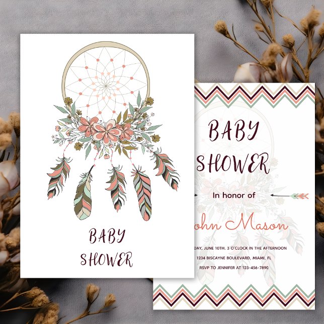 Boho Dream Catcher Pärlor Baby Shower-inbjudan til Inbjudningar (Skapare uppladdad)